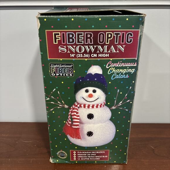 Fiber Optic Snowman Bradford Sight Sational 14" Striped Scarf Color Changing Box - Picture 11 of 12